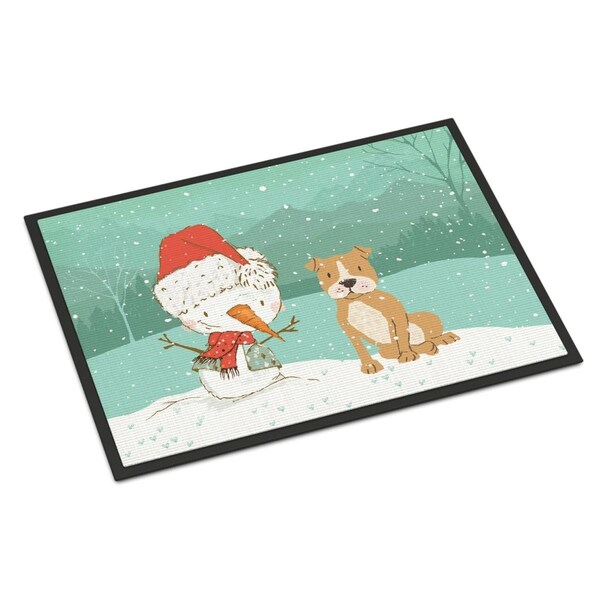 Carolines Treasures 24 x 36 in. Brown Staffie Snowman Christmas Indoor or Outdoor Mat CK2076JMAT - main